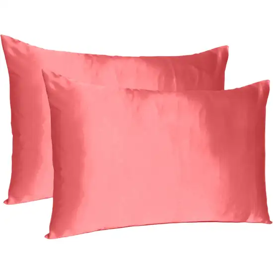 Coral Dreamy Set Of 2 Silky Satin King Pillowcases Photo 3