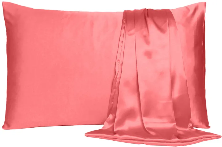 Coral Dreamy Set Of 2 Silky Satin King Pillowcases Photo 4