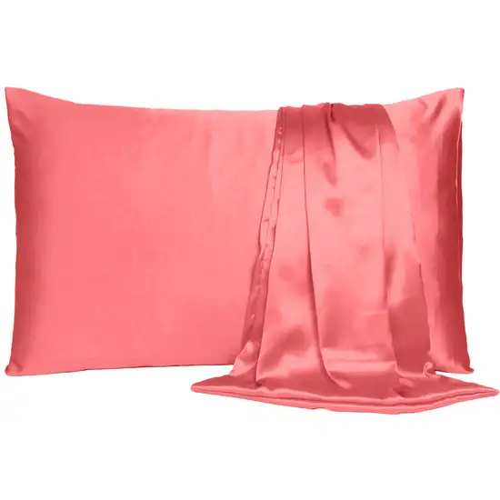 Coral Dreamy Set Of 2 Silky Satin King Pillowcases Photo 4