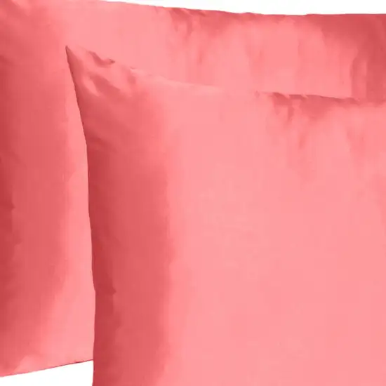 Coral Dreamy Set Of 2 Silky Satin Queen Pillowcases Photo 6