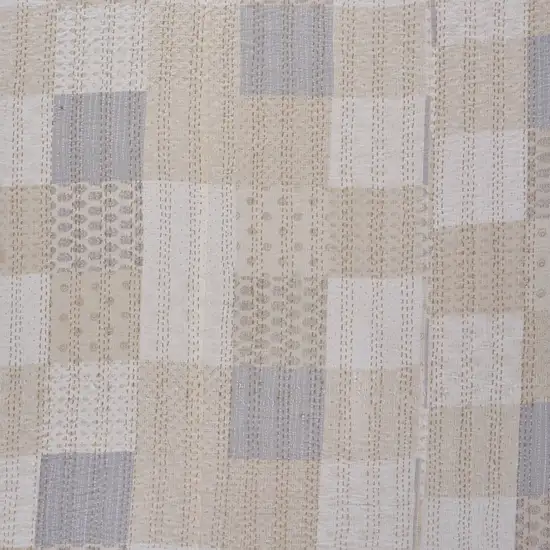 Cream Knitted Cotton Geometric Throw Photo 7