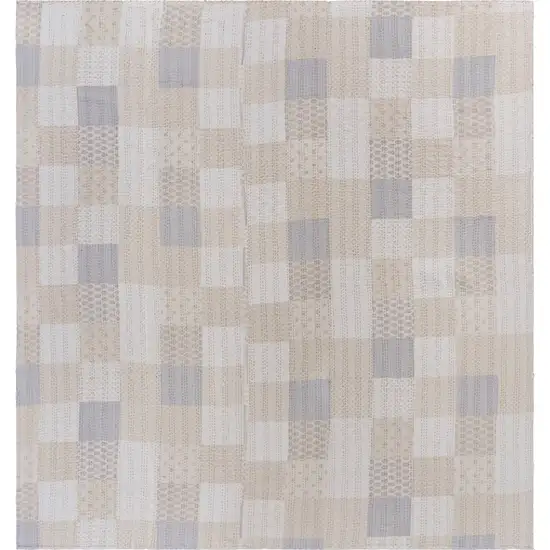 Cream Knitted Cotton Geometric Throw Photo 2