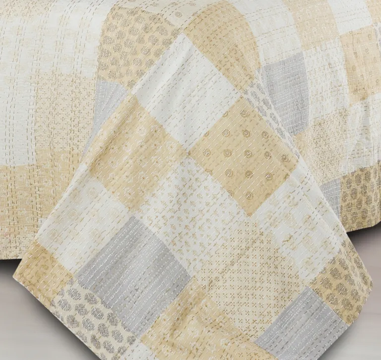 Cream Knitted Cotton Geometric Throw Photo 3