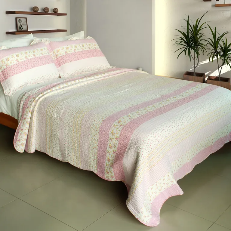 Crystal Soul - 100% Cotton 3PC Vermicelli-Quilted Patchwork Quilt Set (Full/Queen Size) Photo 1