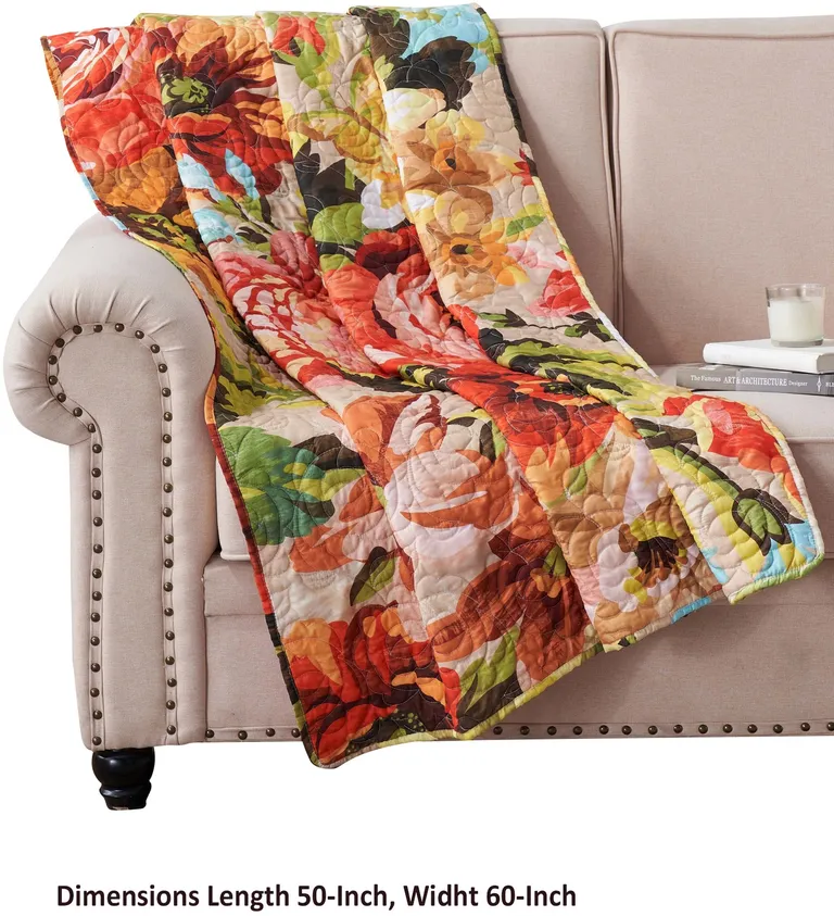 Dahl 50 x 60 Quilted Floral Throw Blanket with Polyester Fill Photo 5