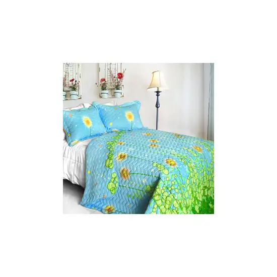 Dandelion Dancing Night -  Cotton 3PC Floral Vermicelli-Quilted Patchwork Quilt Set (King Size) Photo 1