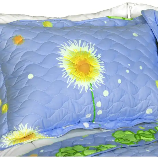 Dandelion Dancing Night -  Cotton 3PC Floral Vermicelli-Quilted Patchwork Quilt Set (King Size) Photo 2