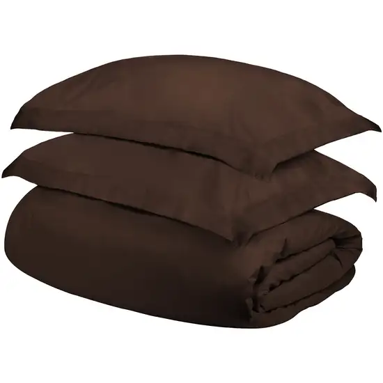 Dark Brown  Cotton Blend 300 Thread Count Washable Duvet Cover Set Photo 1