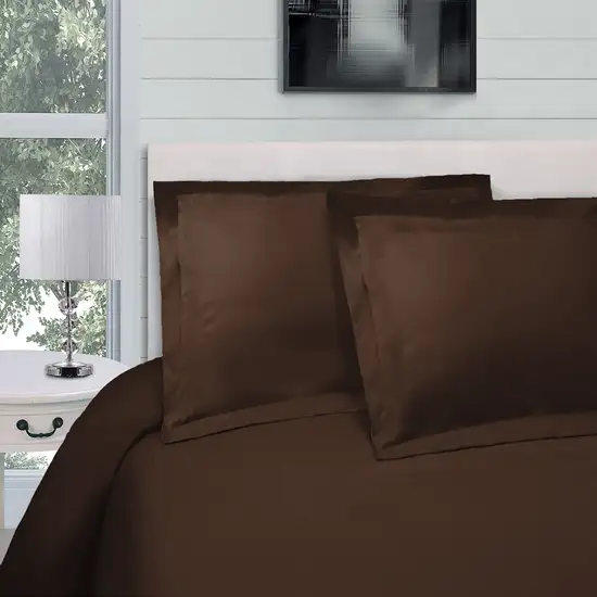 Dark Brown  Cotton Blend 300 Thread Count Washable Duvet Cover Set Photo 3