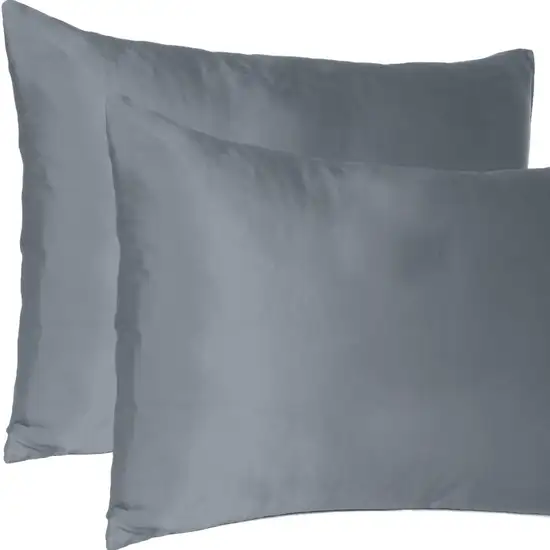 Dark Gray Dreamy Set Of 2 Silky Satin King Pillowcases Photo 7