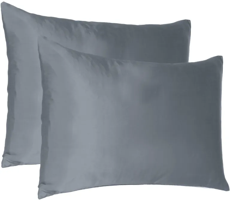 Dark Gray Dreamy Set Of 2 Silky Satin King Pillowcases Photo 4