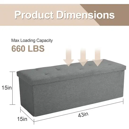 Dark Grey Linen Upholstered Bedroom Living Room Entryway Storage Bench Ottoman Photo 5