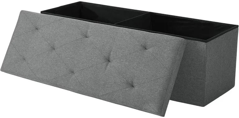 Dark Grey Linen Upholstered Bedroom Living Room Entryway Storage Bench Ottoman Photo 1