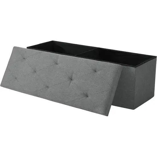 Dark Grey Linen Upholstered Bedroom Living Room Entryway Storage Bench Ottoman Photo 1