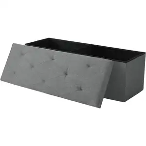 Photo of Dark Grey Linen Upholstered Bedroom Living Room Entryway Storage Bench Ottoman