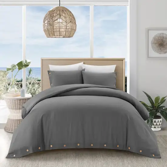 Dark Slate Gray King 100% Cotton 180 Thread Count Washable Duvet Cover Set Photo 6