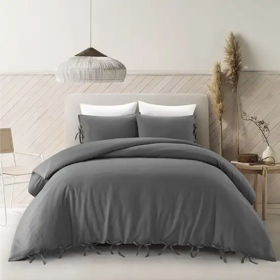 Dark Slate Gray King Linen 220 Thread Count Washable Duvet Cover Set Photo 6