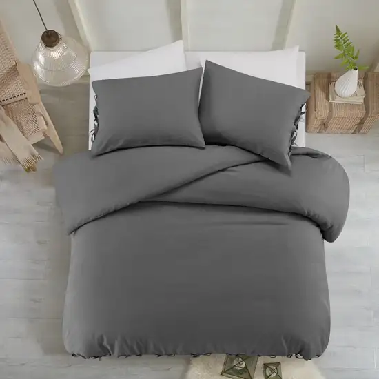 Dark Slate Gray King Linen 220 Thread Count Washable Duvet Cover Set Photo 7