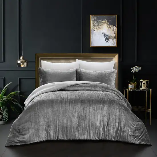 Dark Slate Gray Queen Polyester 180 Thread Count Washable Down Comforter Set Photo 4