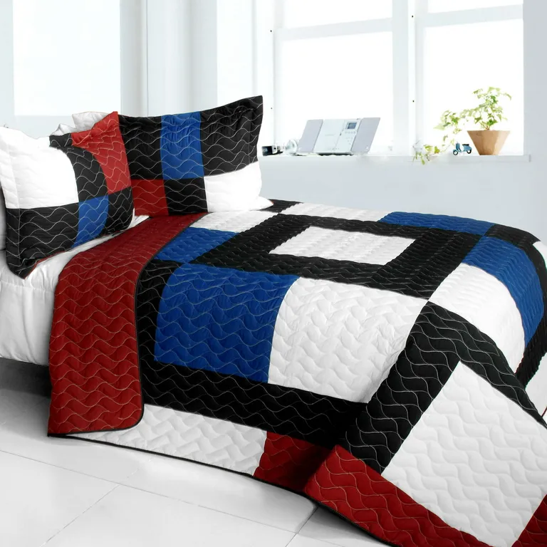 Deep Voyage - Brand New Vermicelli-Quilted Patchwork Quilt Set Full/Queen Photo 1