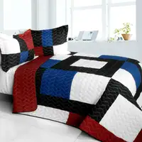 Photo of Deep Voyage - Brand New Vermicelli-Quilted Patchwork Quilt Set Full/Queen