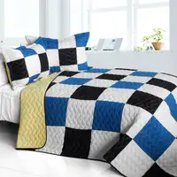 Photo of Delicate Plaid - A - Vermicelli-Quilted Patchwork Plaid Quilt Set Full/Queen
