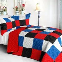 Photo of Delicate Plaid - B - Vermicelli-Quilted Patchwork Plaid Quilt Set Full/Queen
