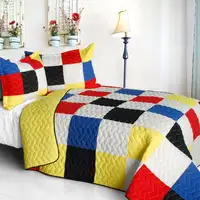 Photo of Delicate Plaid - C - Vermicelli-Quilted Patchwork Plaid Quilt Set Full/Queen