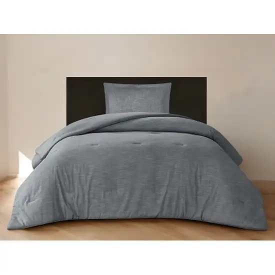 Denim Blue Twin 100% Cotton 140 Thread Count Washable Down Comforter Set Photo 2