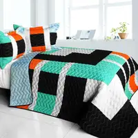 Photo of Designer - 2 - Brand New Vermicelli-Quilted Patchwork Quilt Set Full/Queen