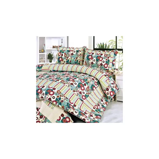 Dianthe -  100% Cotton 3PC Floral Vermicelli-Quilted Patchwork Quilt Set (Full/Queen Size) Photo 2