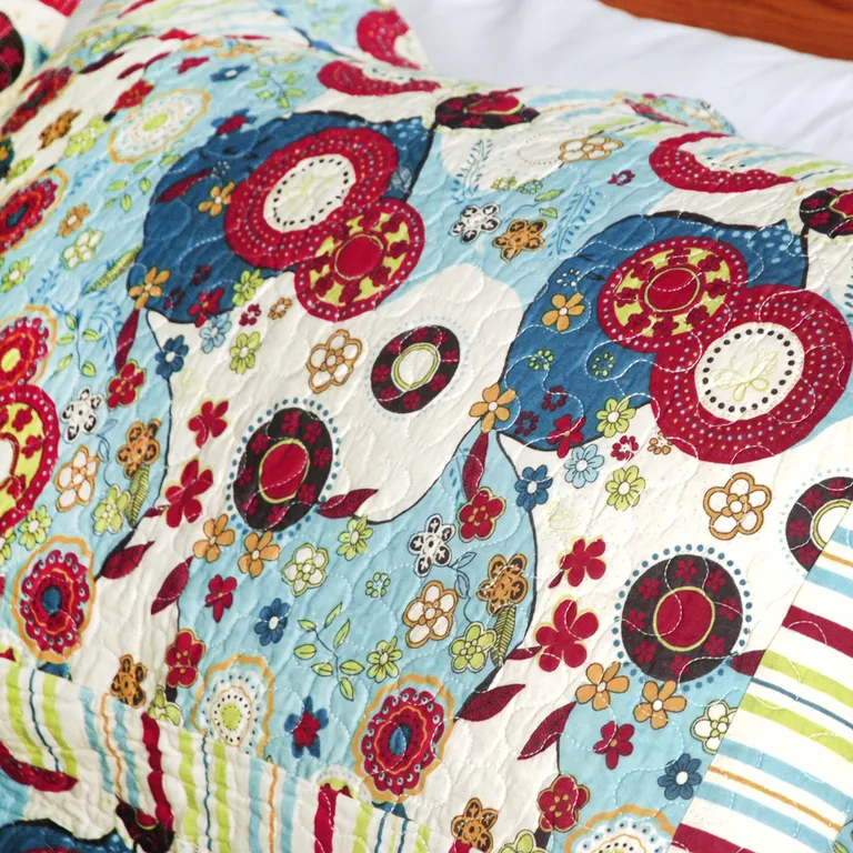 Dianthe - 100% Cotton 3PC Floral Vermicelli-Quilted Patchwork Quilt Set (Full/Queen Size) Photo 4
