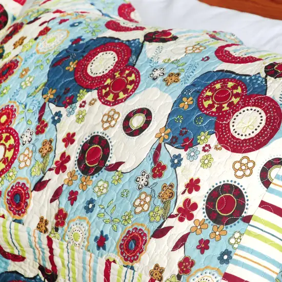 Dianthe -  100% Cotton 3PC Floral Vermicelli-Quilted Patchwork Quilt Set (Full/Queen Size) Photo 5