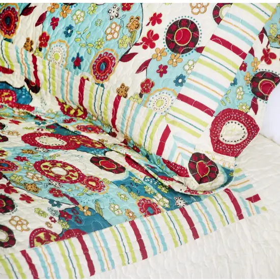 Dianthe -  100% Cotton 3PC Floral Vermicelli-Quilted Patchwork Quilt Set (Full/Queen Size) Photo 3