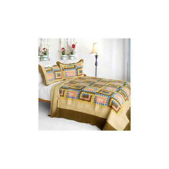Dream High -  3PC Cotton Contained Vermicelli-Quilted Patchwork Quilt Set (Full/Queen Size) Photo 1