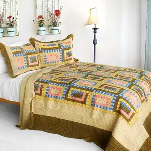 Photo of Dream High - 3PC Cotton Contained Vermicelli-Quilted Patchwork Quilt Set (Full/Queen Size)