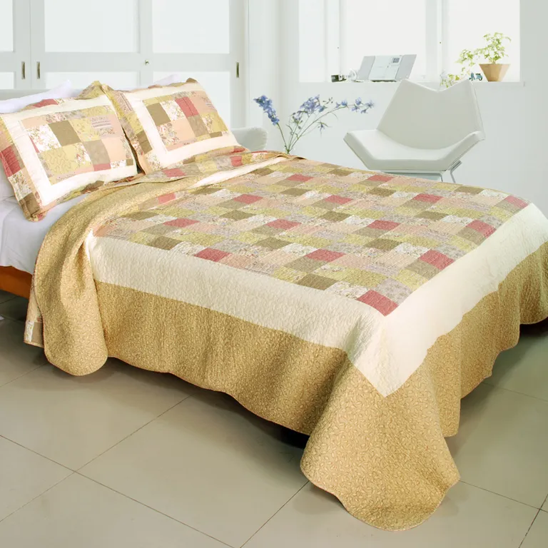 Dream Production - 100% Cotton 3PC Vermicelli-Quilted Patchwork Quilt Set (Full/Queen Size) Photo 1