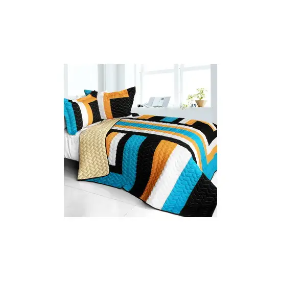 Drive Till Dawn -  3PC Vermicelli - Quilted Patchwork Quilt Set (Full/Queen Size) Photo 2