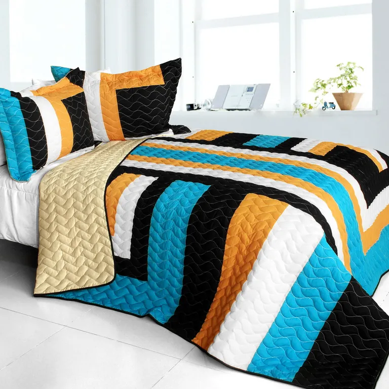 Drive Till Dawn - 3PC Vermicelli - Quilted Patchwork Quilt Set (Full/Queen Size) Photo 1