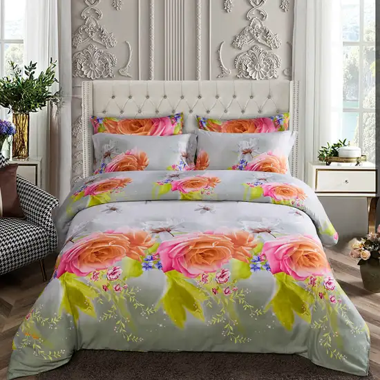 King Size Duvet Cover Set, 6 Piece Luxury Floral Bedding, Dolce Mela  Innocence  DM723K Photo 1