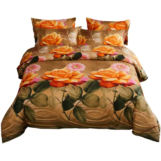 Queen Size Duvet Cover Set, 6 Piece Luxury Floral Bedding, Dolce Mela Eden  DM721Q Photo 5