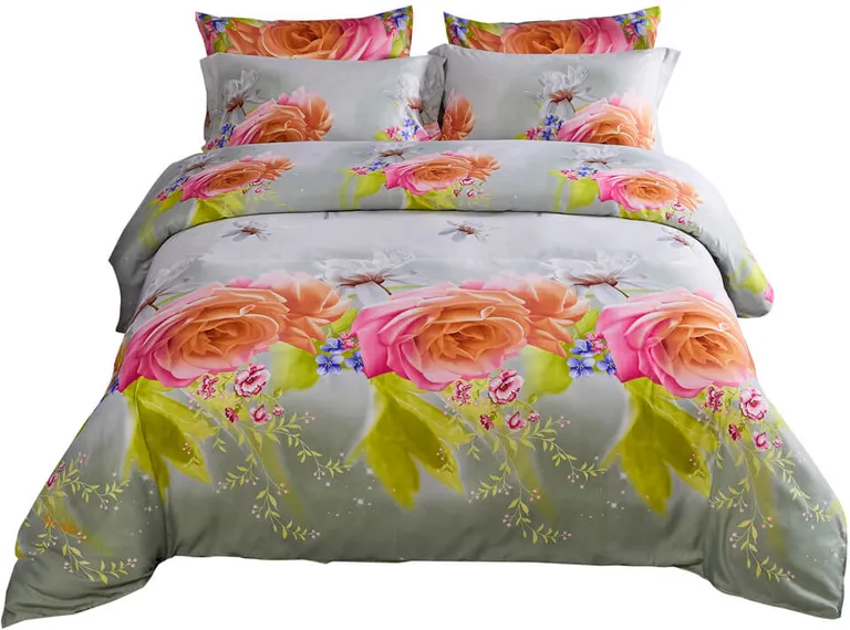 Duvet Cover Set, 6 Piece Luxury Floral Bedding, Dolce Mela DM723Q Photo 5