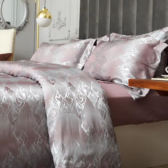 Queen Size Duvet Cover Set, 6 Piece Luxury Jacquard Bedding, Dolce Mela Hollywood DM714Q Photo 4