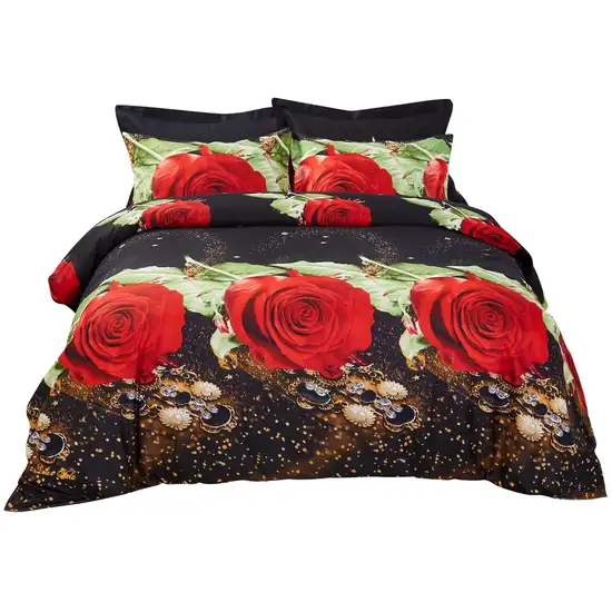 Duvet Cover Set, King Size Floral Bedding, Dolce Mela - Night Roses DM707K Photo 3