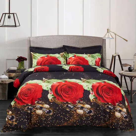 Duvet Cover Set, King Size Floral Bedding, Dolce Mela - Night Roses DM707K Photo 4