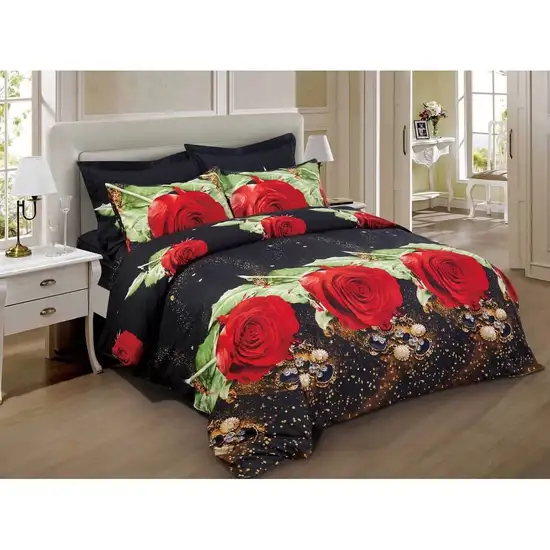 Duvet Cover Set, King Size Floral Bedding, Dolce Mela - Night Roses DM707K Photo 1