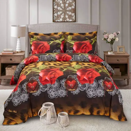 Duvet Cover Set, King Size Floral Bedding, Dolce Mela - Passion DM709K Photo 4