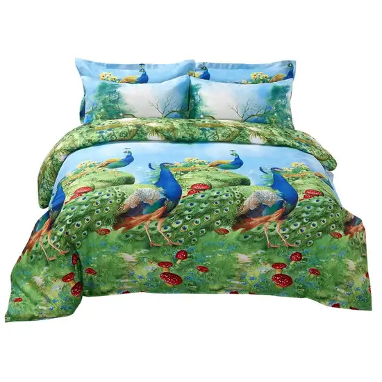 Duvet Cover Set, King Size Pictorial Bedding, Dolce Mela - Peafowl DM704K Photo 3