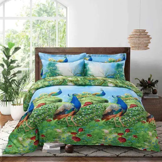 Duvet Cover Set, King Size Pictorial Bedding, Dolce Mela - Peafowl DM704K Photo 4