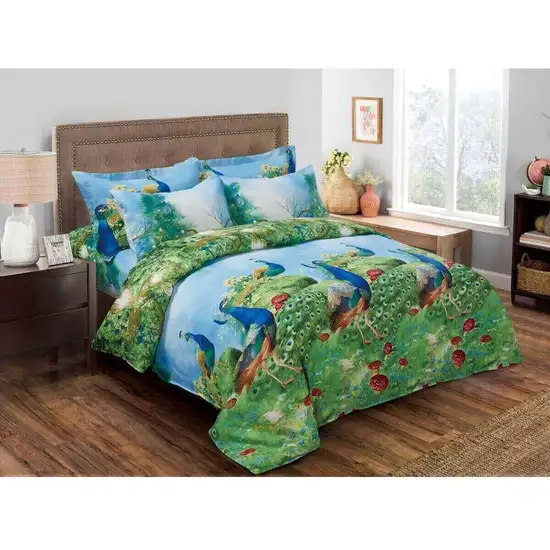 Duvet Cover Set, King Size Pictorial Bedding, Dolce Mela - Peafowl DM704K Photo 1